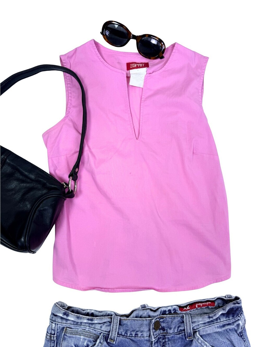 Esprit Pink Sleeveless Cotton Blend Popover Blouse Size S